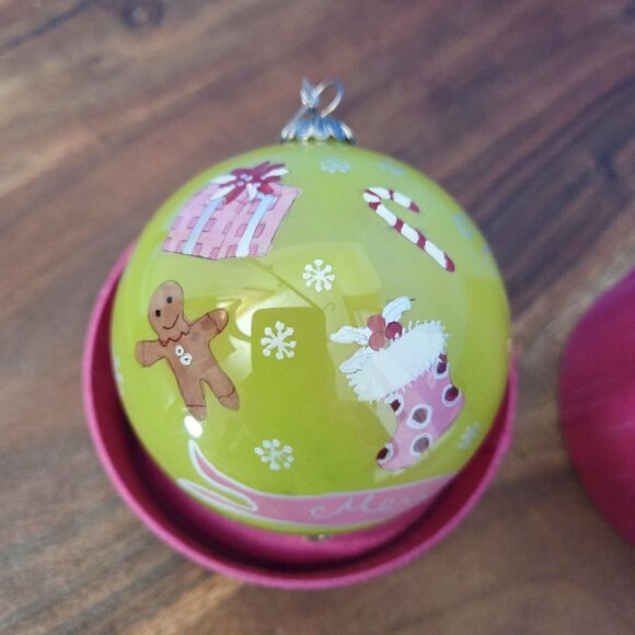 VTG PIER 1 Exclusive Li Bien Painted Glass 2006 Christmas Ornament Green/Multi - Picture 3 of 15